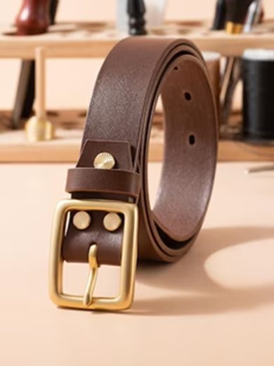 Men Casual Tan Genuine Leather Belt